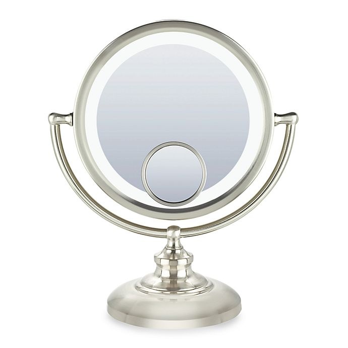 slide 1 of 1, Conair Fluorescent 1x/10x Fluorescent Mirror with 15X Spot Mirror - Satin Nickel Finish, 1 ct