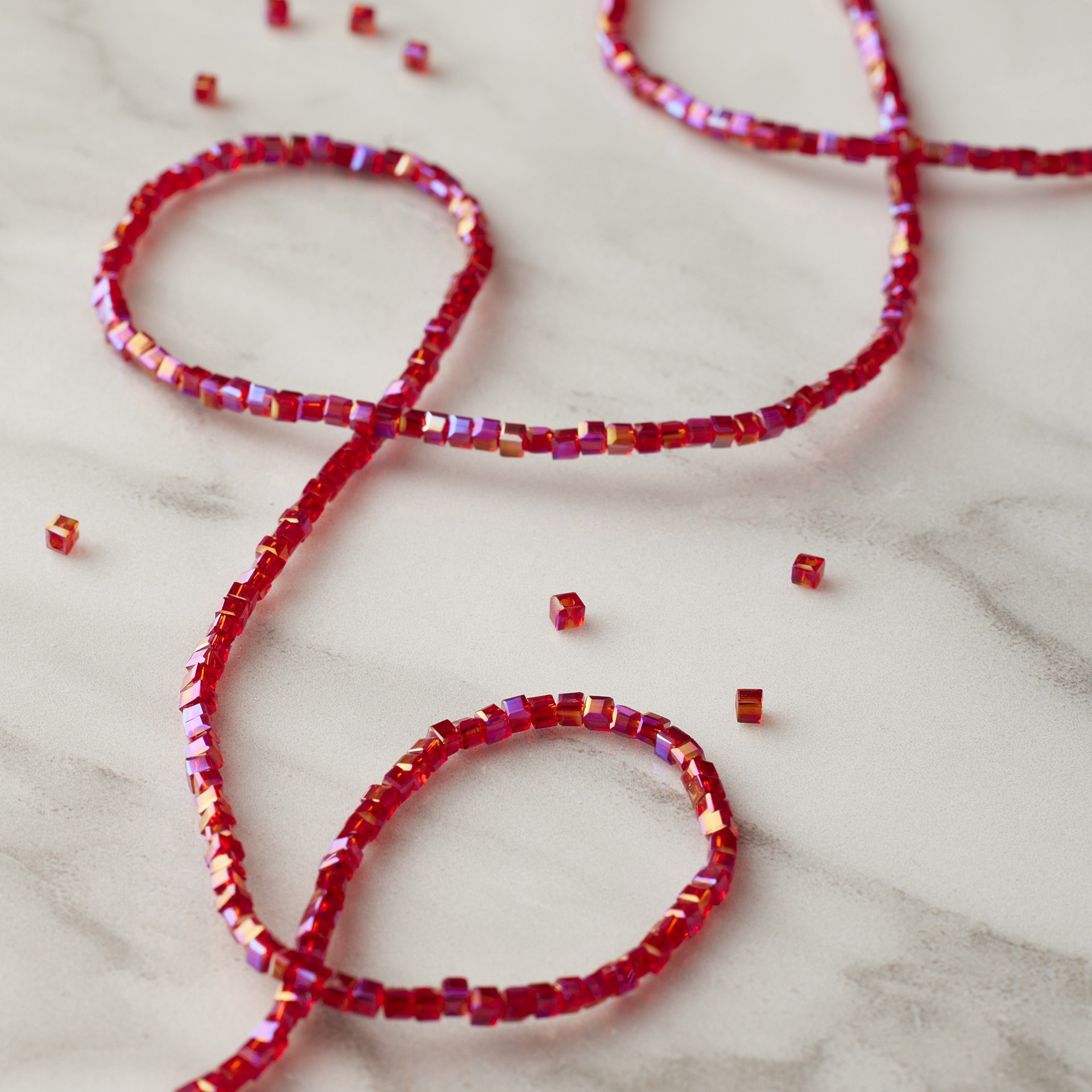 slide 3 of 3, Red Faceted Glass Cube Beads, 2mm By Bead Landing, 2mm