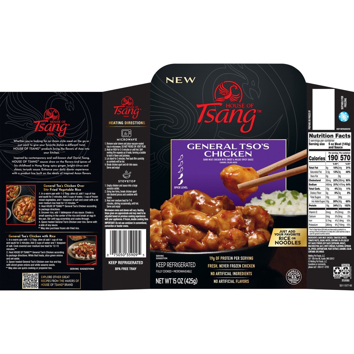 slide 9 of 9, HOUSE OF TSANG 15oz General Tso Chicken, 15 oz