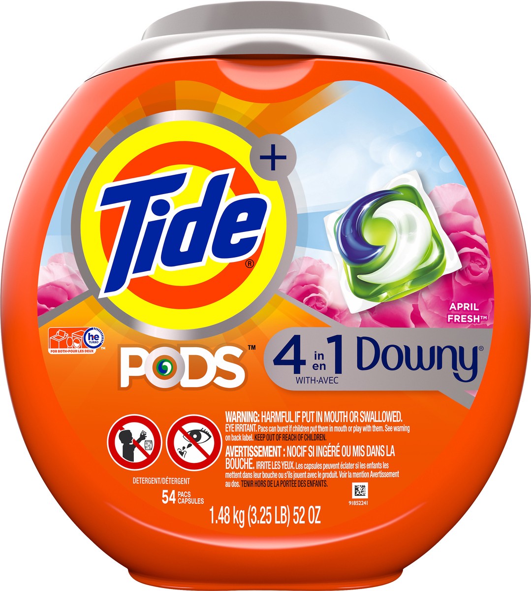 slide 4 of 4, Tide Pods Pacs 4 in 1 with Downy April Fresh Detergent 54 ea, 54 ct