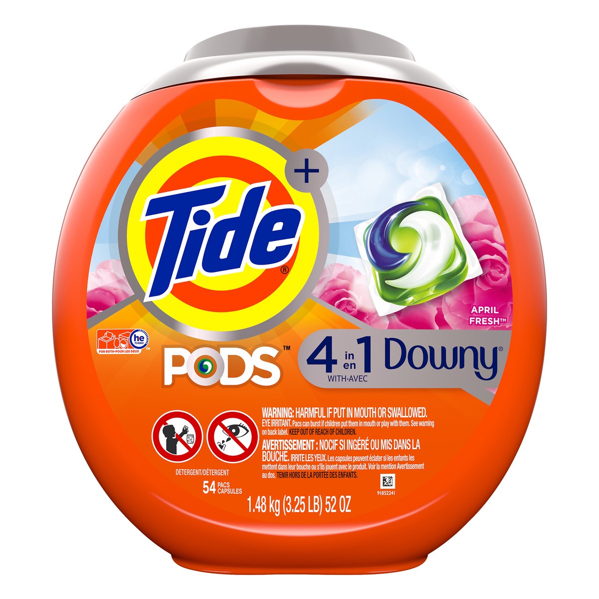 slide 3 of 4, Tide Pods Pacs 4 in 1 with Downy April Fresh Detergent 54 ea, 54 ct