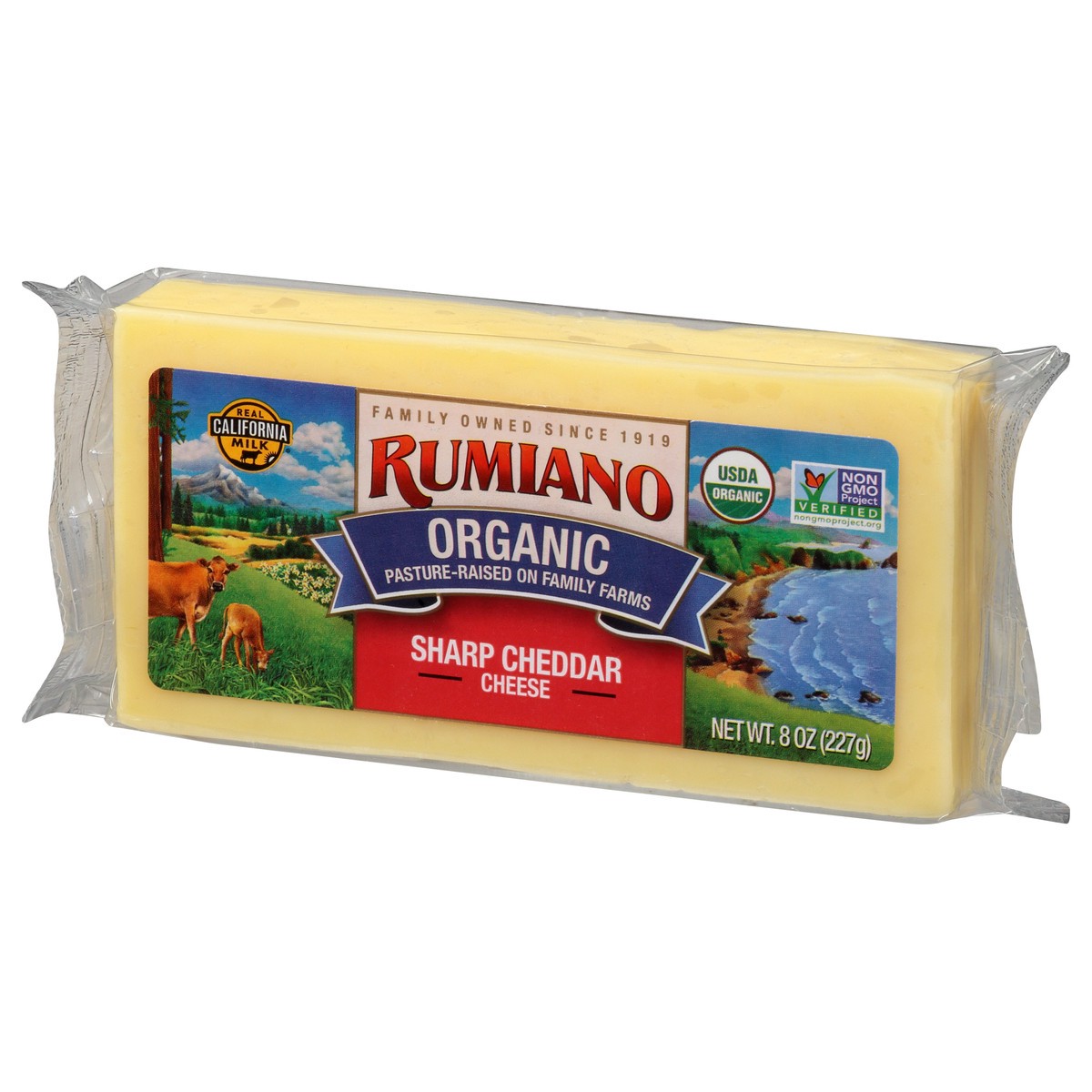 slide 2 of 13, Rumiano Family Organic Sharp Cheddar Cheese, 8 oz