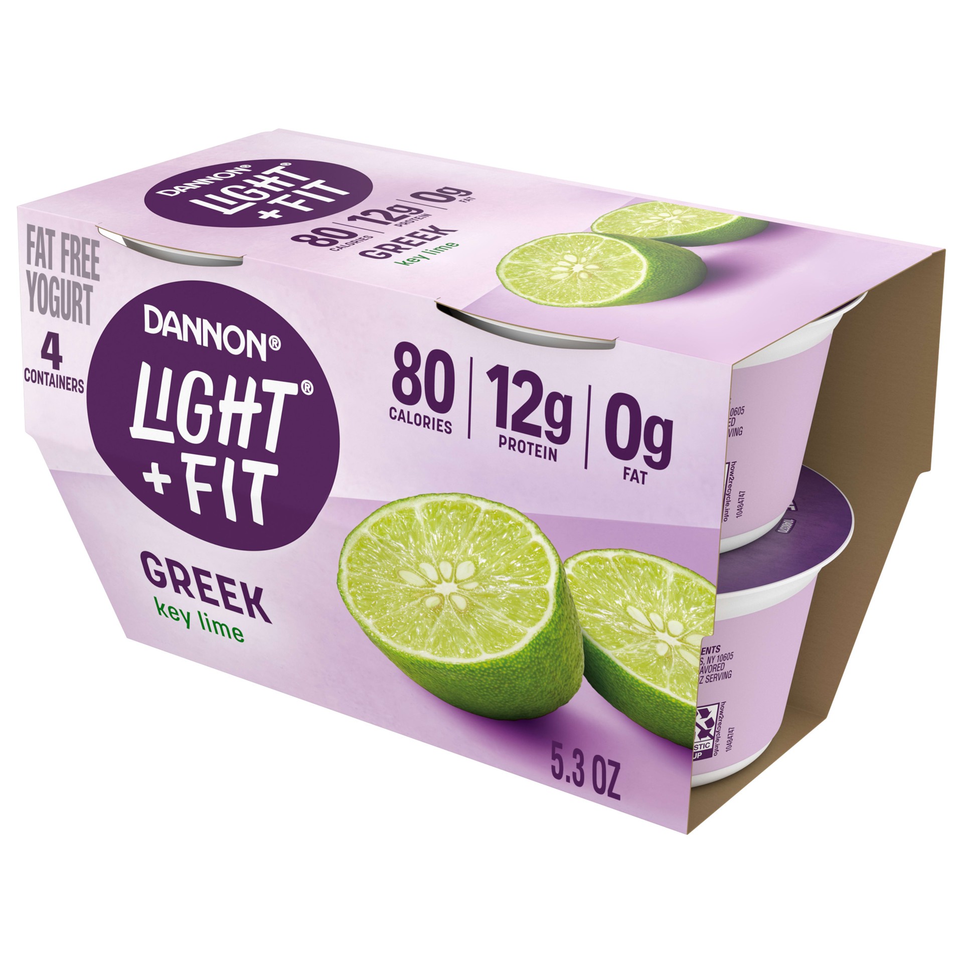 slide 1 of 5, Light + Fit Dannon Light + Fit Key Lime Greek Nonfat Yogurt, Creamy and Delicious Gluten Free Yogurt, 4 Ct, 5.3 OZ Yogurt Cups, 5.3 oz