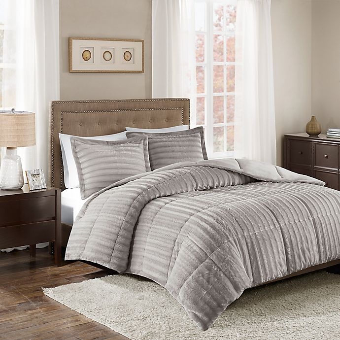 slide 1 of 3, Madison Park Duke Faux Fur Full/Queen Comforter Set - Grey, 1 ct