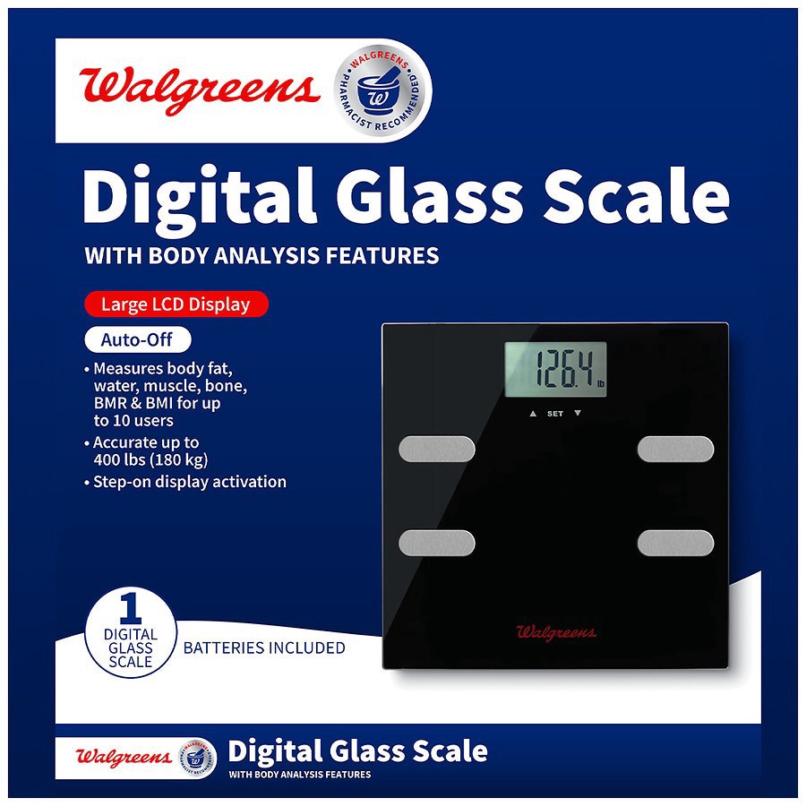 slide 2 of 3, Walgreens Digital Glass Scale with Body Analysis Features, Black, 1 ct