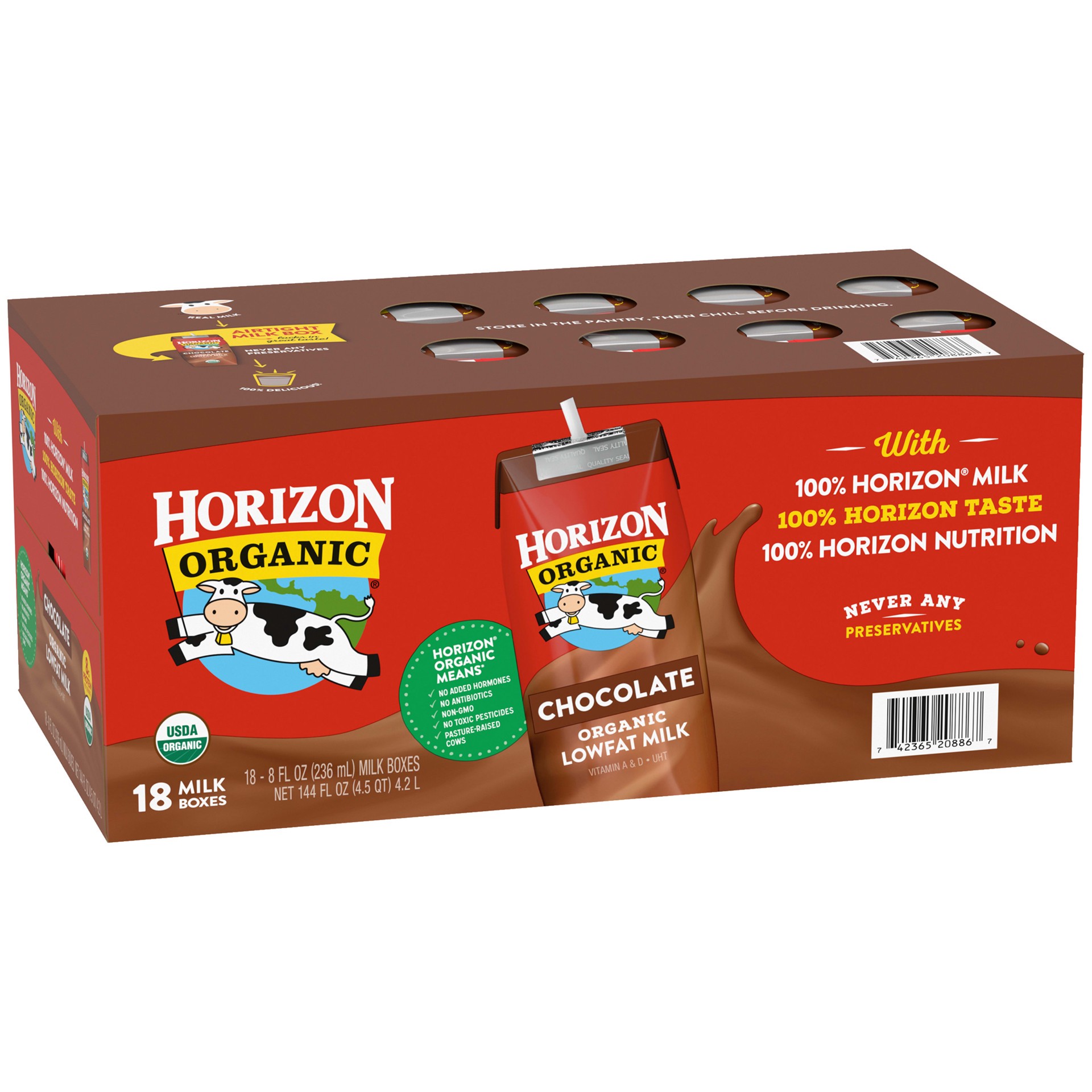 slide 5 of 5, Horizon Organic Shelf-Stable 1% Low Fat Milk Boxes, Chocolate, 8 fl oz, 18 Pack, 8 fl oz