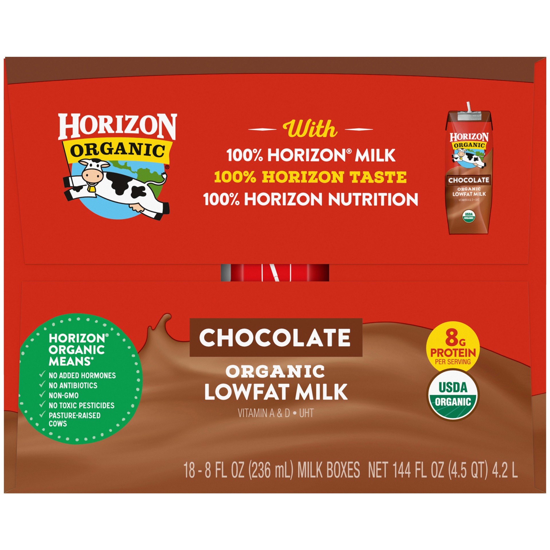 slide 3 of 5, Horizon Organic Shelf-Stable 1% Low Fat Milk Boxes, Chocolate, 8 fl oz, 18 Pack, 8 fl oz