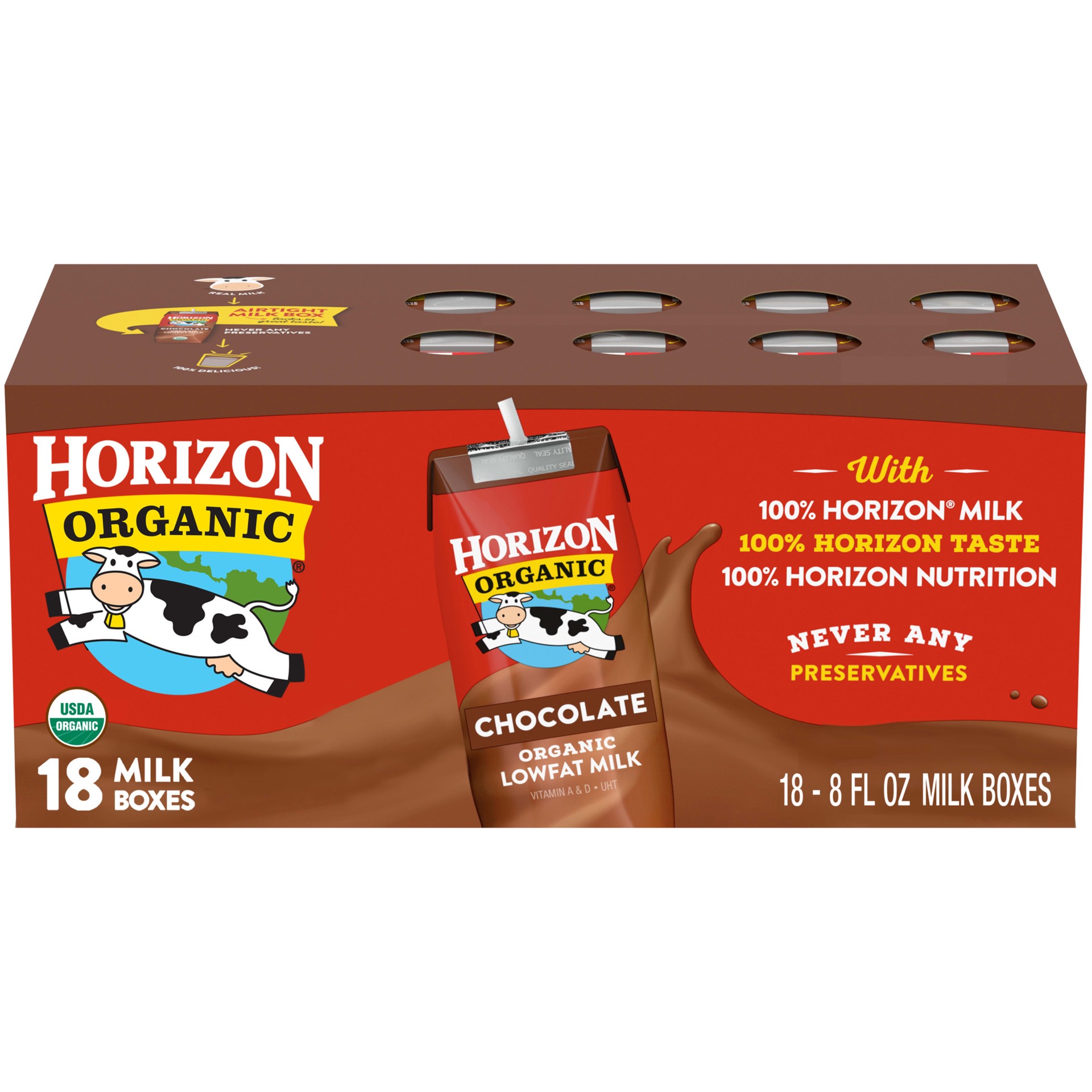 slide 1 of 5, Horizon Organic Shelf-Stable 1% Low Fat Milk Boxes, Chocolate, 8 fl oz, 18 Pack, 8 fl oz