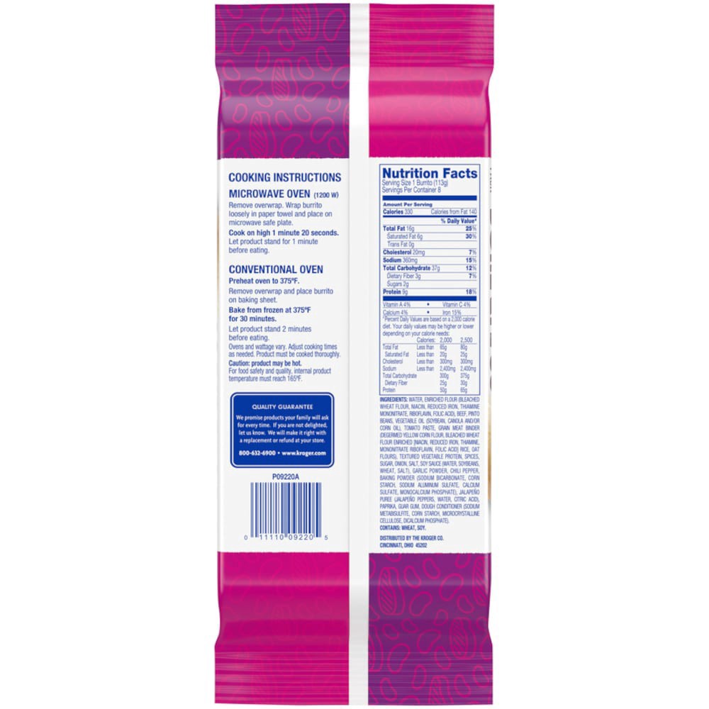 slide 2 of 4, Kroger Beef & Bean Burritos, 8 ct; 32 oz