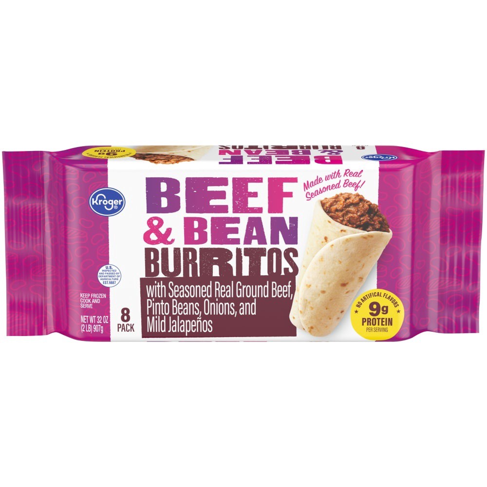 slide 1 of 4, Kroger Beef & Bean Burritos, 8 ct; 32 oz