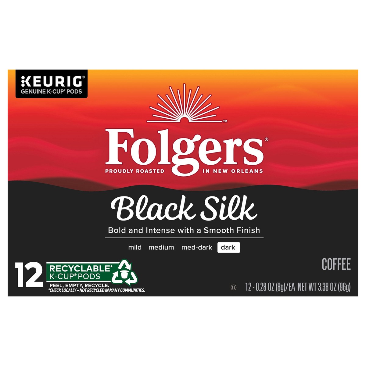 slide 1 of 9, Folgers Black Silk Coffee K-Cup Pods, Dark Roast Coffee- 12 ct, 12 ct