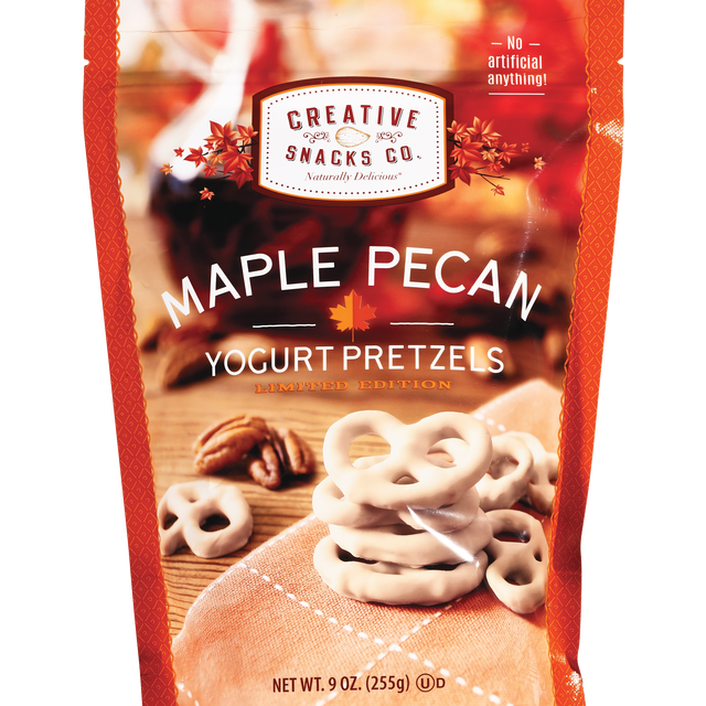 slide 1 of 1, Creative Snacks Co. Maple Pecan Yogurt Pretzels, 9 oz