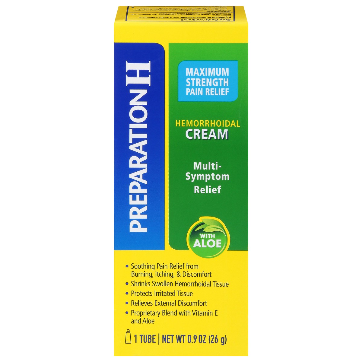 slide 1 of 9, Preparation H Maximum Strength Pain Relief Hemorrhoidal Cream with Aloe 1 ea, 1 ct