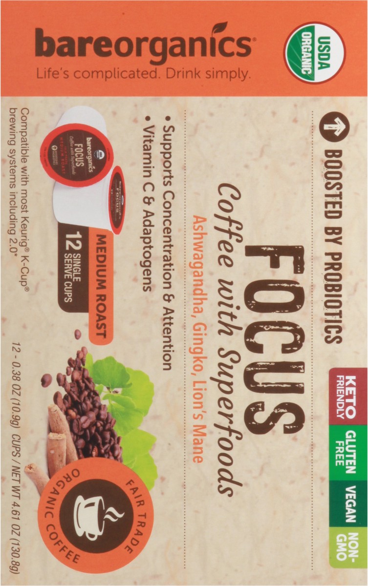 slide 14 of 15, BareOrganics Single Serve Cups Focus Medium Roast Coffee - 12 ct, 12 ct