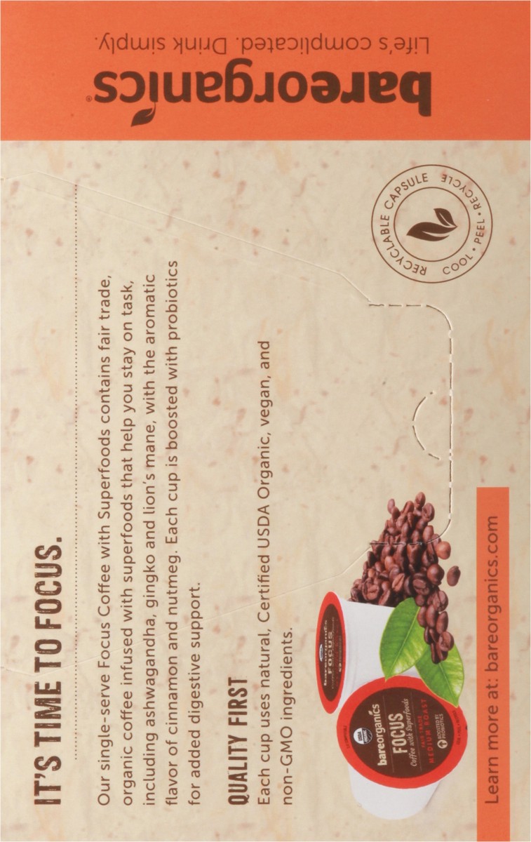 slide 10 of 15, BareOrganics Single Serve Cups Focus Medium Roast Coffee - 12 ct, 12 ct