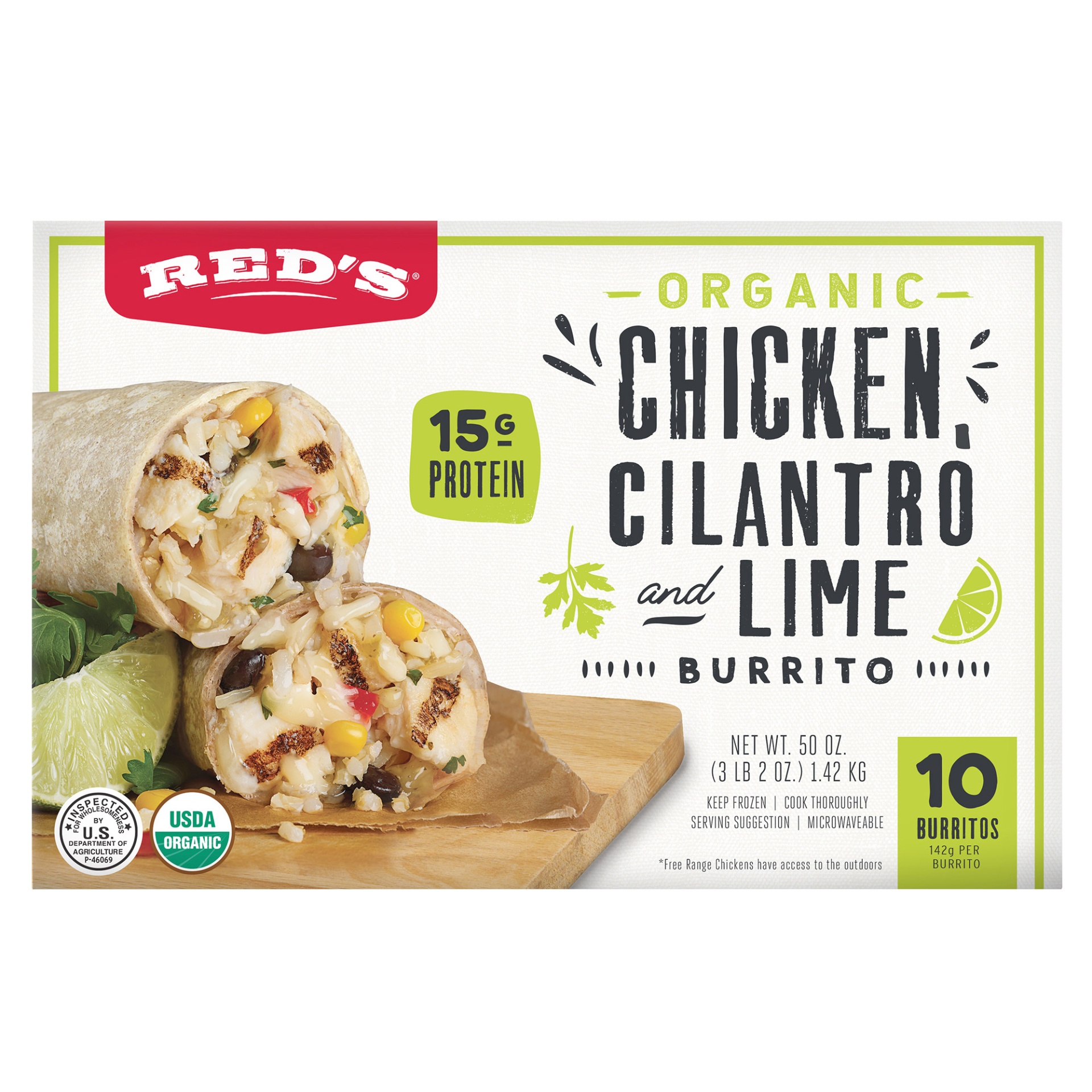 slide 1 of 2, Red's Organic Chicken Cilantro & Lime Burrito, 