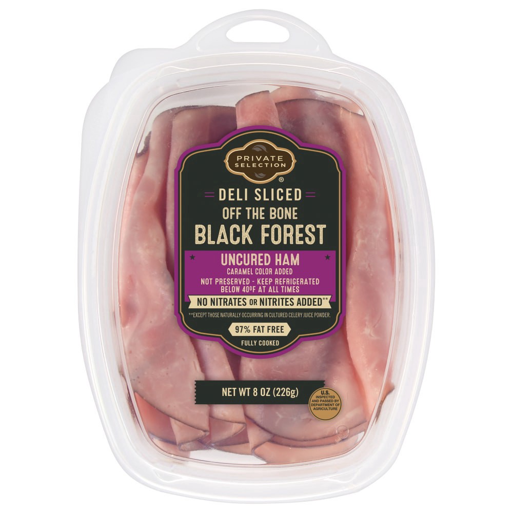 slide 1 of 2, Private Selection Sliced Off The Bone Black Forest Uncured Ham Tub, 8 oz