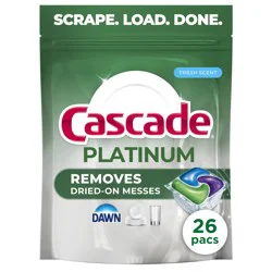 Cascade Platinum Dishwasher Pods, Dishwasher Detergent, Dish Detergent Soap, Fresh, 26 Count