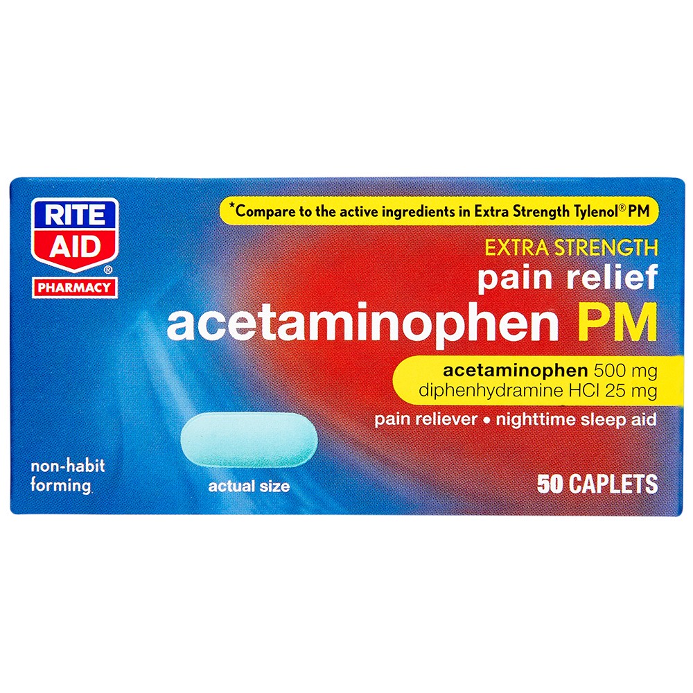 slide 1 of 5, Rite Aid Ra Acet Pm Cap, 50 ct