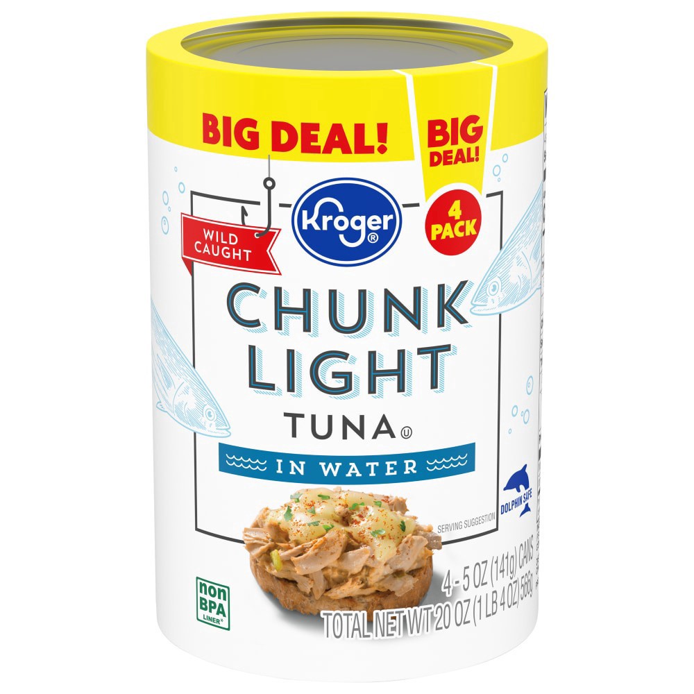 slide 1 of 4, Kroger Chunk Light Tuna In Water, 4 ct