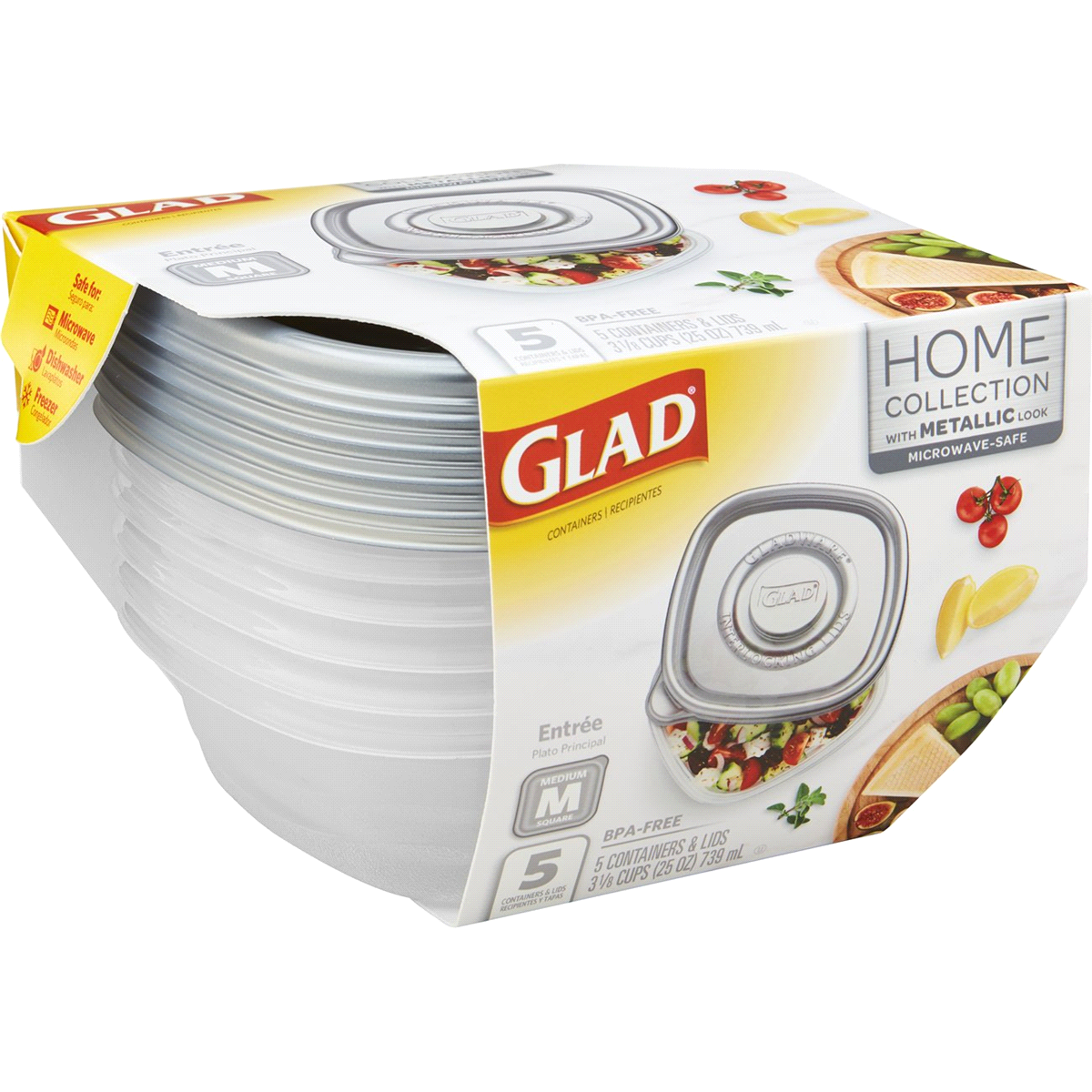 slide 1 of 1, Glad Home Collection Metallic Entree Medium Containers With Lids, 5 ct