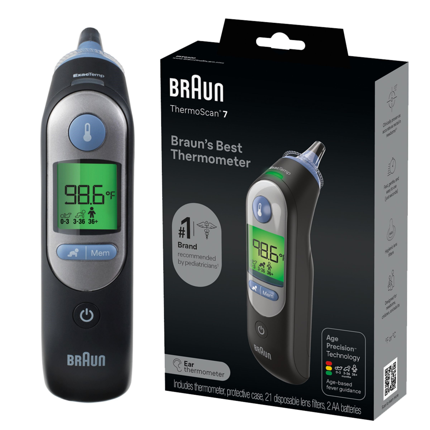 slide 1 of 7, Braun Thermoscan 7 Ear Thermometer, Black, 1 ct