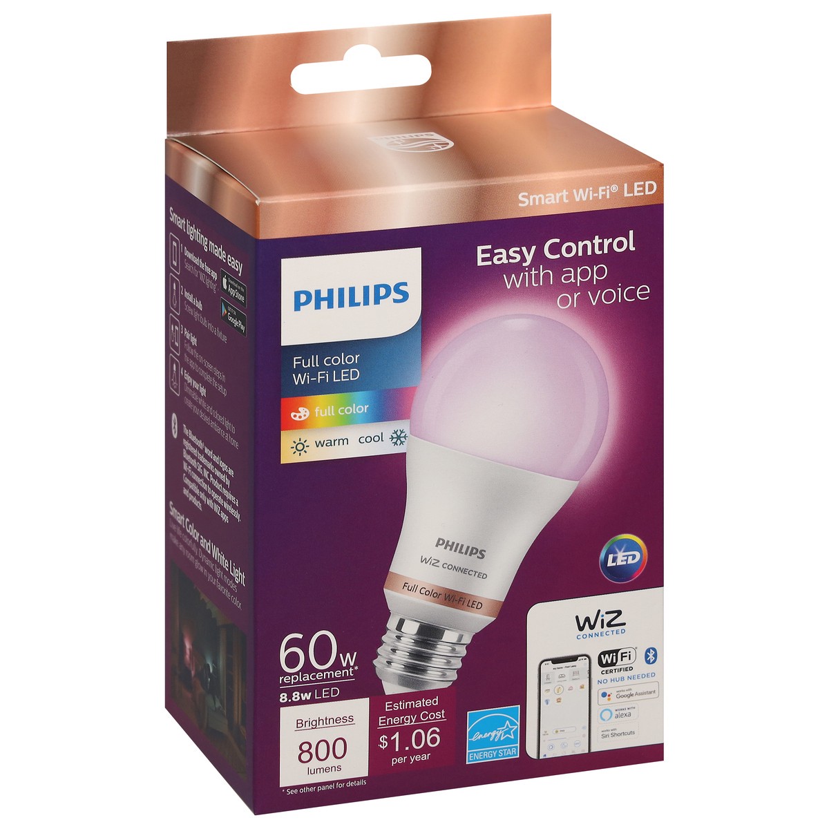 slide 6 of 9, Philips 8.8 Watt Smart LED A19 Bulb 1 Each, 1 ct