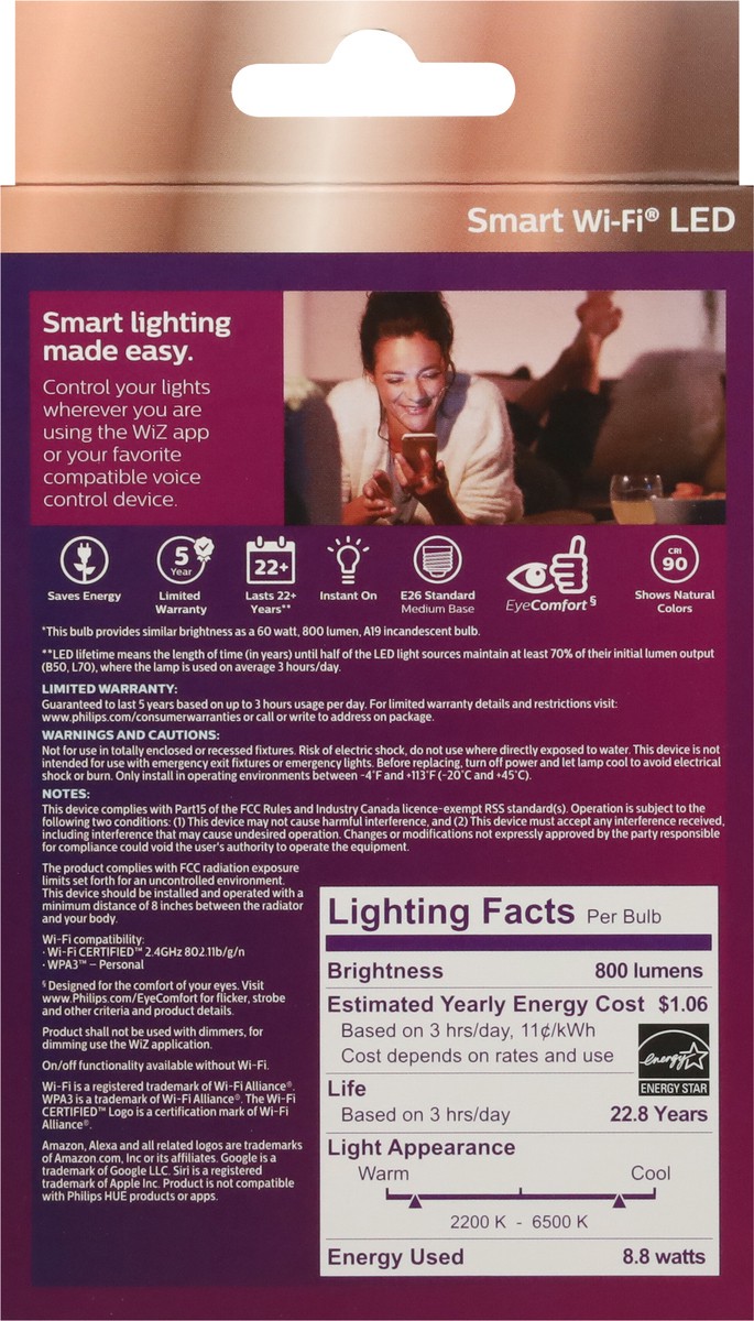 slide 8 of 9, Philips 8.8 Watt Smart LED A19 Bulb 1 Each, 1 ct