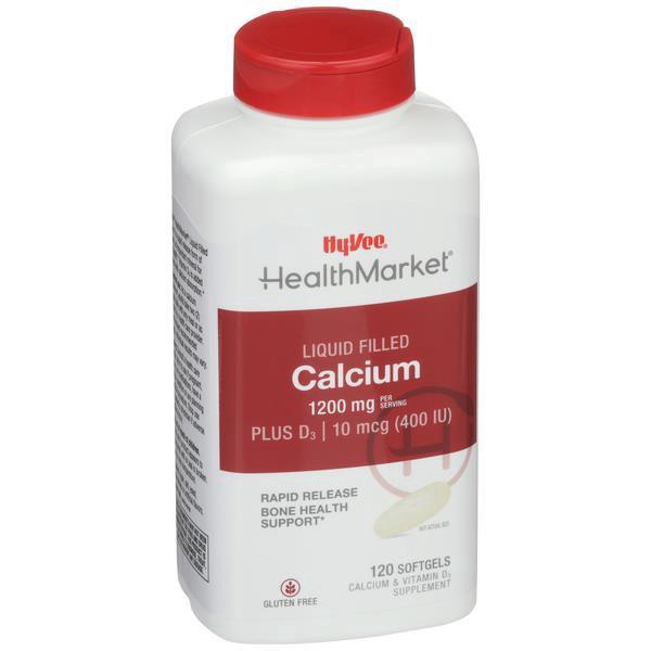 slide 1 of 1, Hy-Vee Healthmarket Liquid Filled Calcium 600 +d Softgels, 120 ct