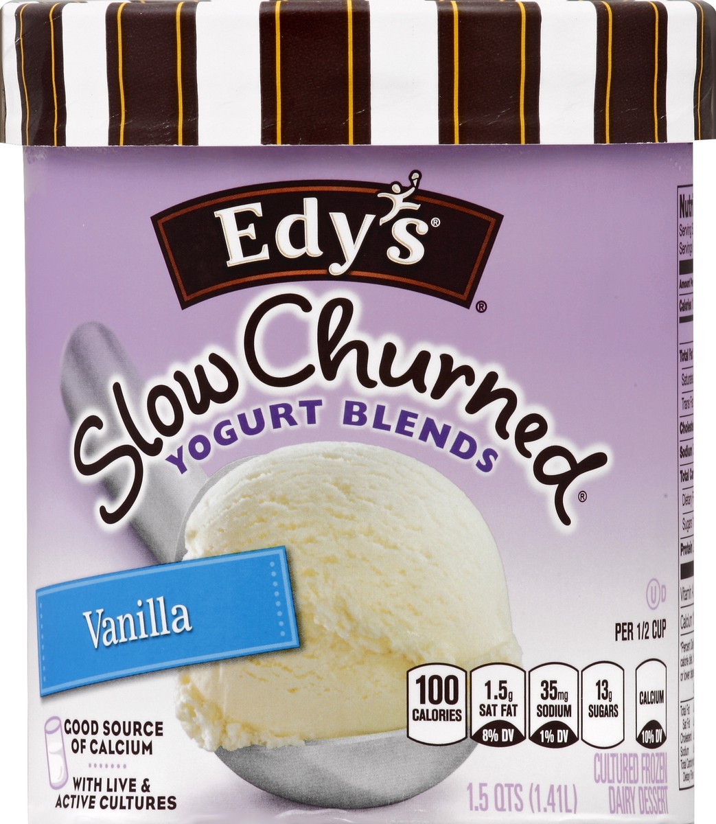 slide 2 of 3, Dreyer's Slow Churned Yogurt Blends Cultured Vanilla Frozen Dairy Dessert, 1.5 qt