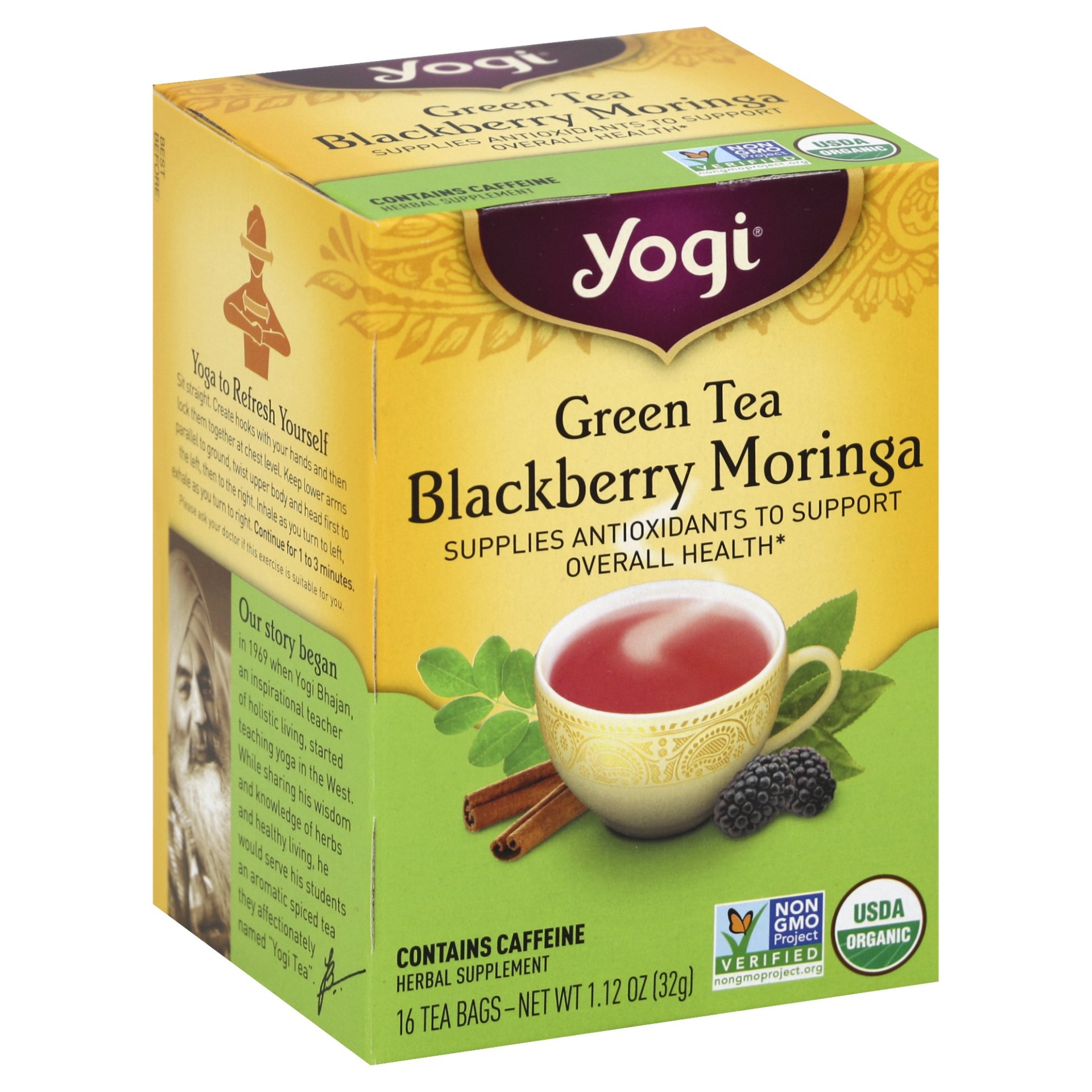 slide 1 of 1, Yogi Blackberry Moringa Green Tea, 16 ct