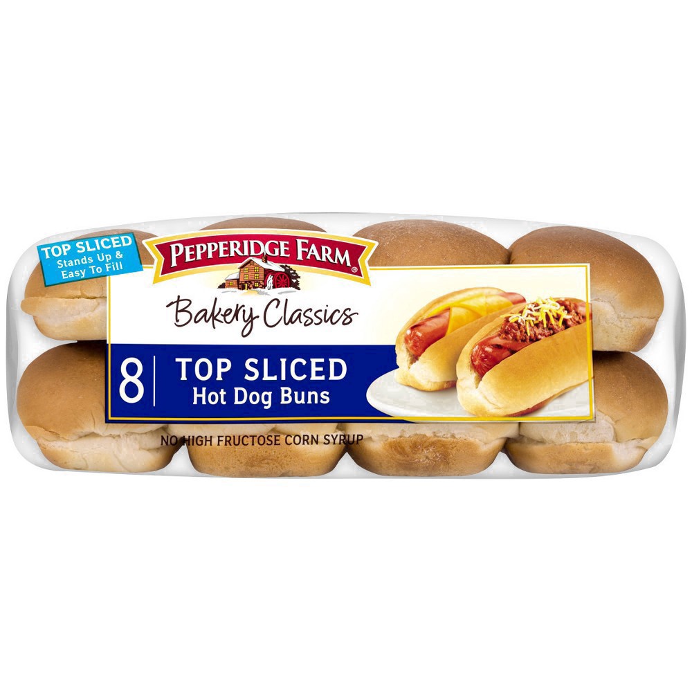 slide 73 of 127, Pepperidge Farm White Hot Dog Buns, Top Sliced, 8-Pack Bag, 14 oz