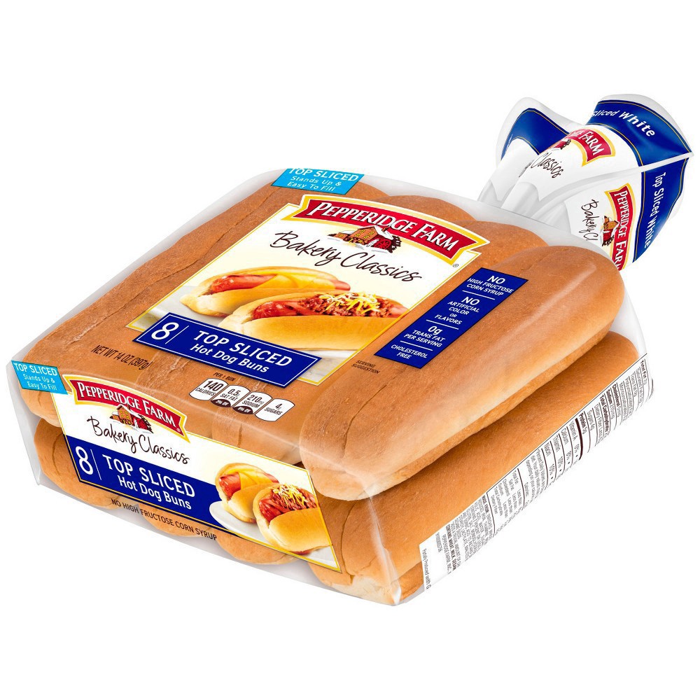 slide 127 of 127, Pepperidge Farm White Hot Dog Buns, Top Sliced, 8-Pack Bag, 14 oz