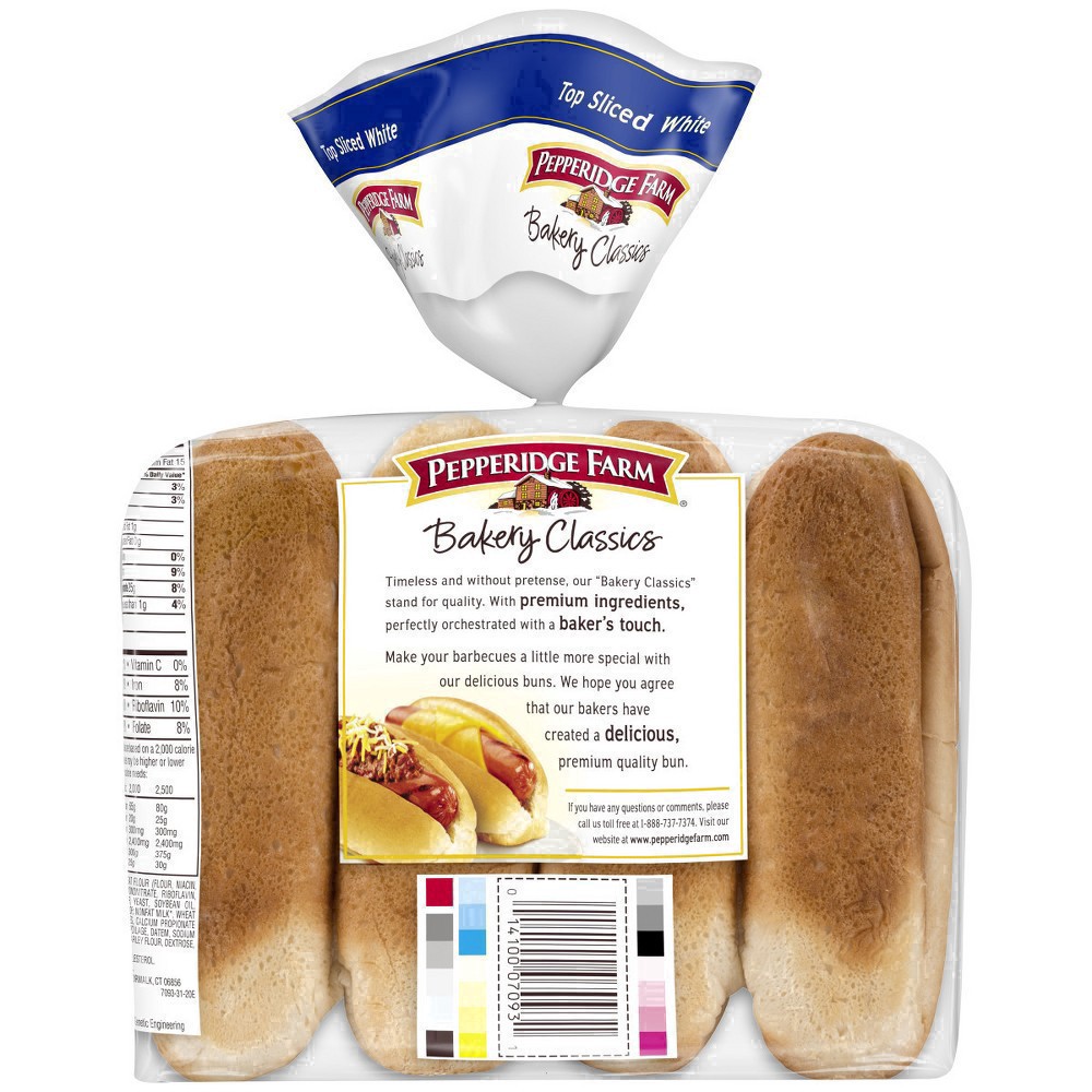 slide 62 of 127, Pepperidge Farm White Hot Dog Buns, Top Sliced, 8-Pack Bag, 14 oz