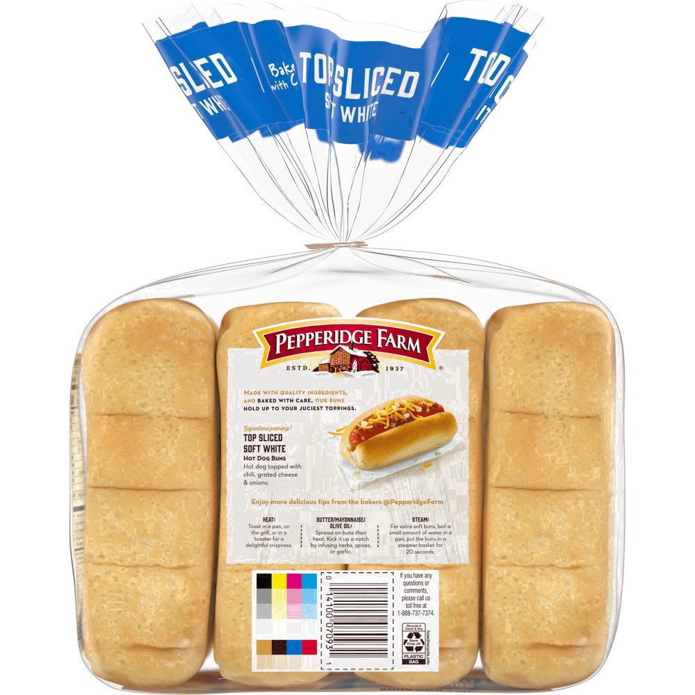 slide 59 of 127, Pepperidge Farm White Hot Dog Buns, Top Sliced, 8-Pack Bag, 14 oz