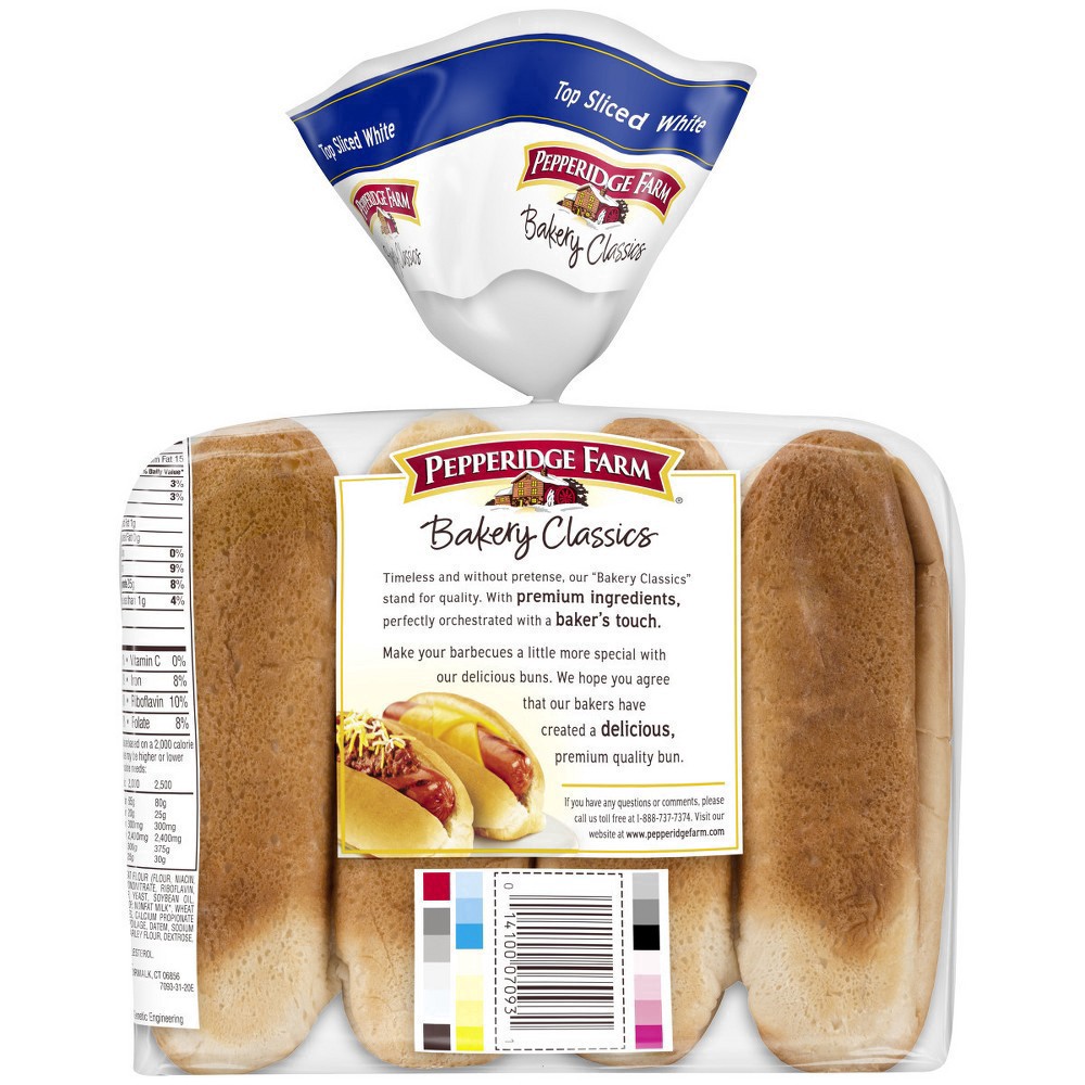 slide 45 of 127, Pepperidge Farm White Hot Dog Buns, Top Sliced, 8-Pack Bag, 14 oz