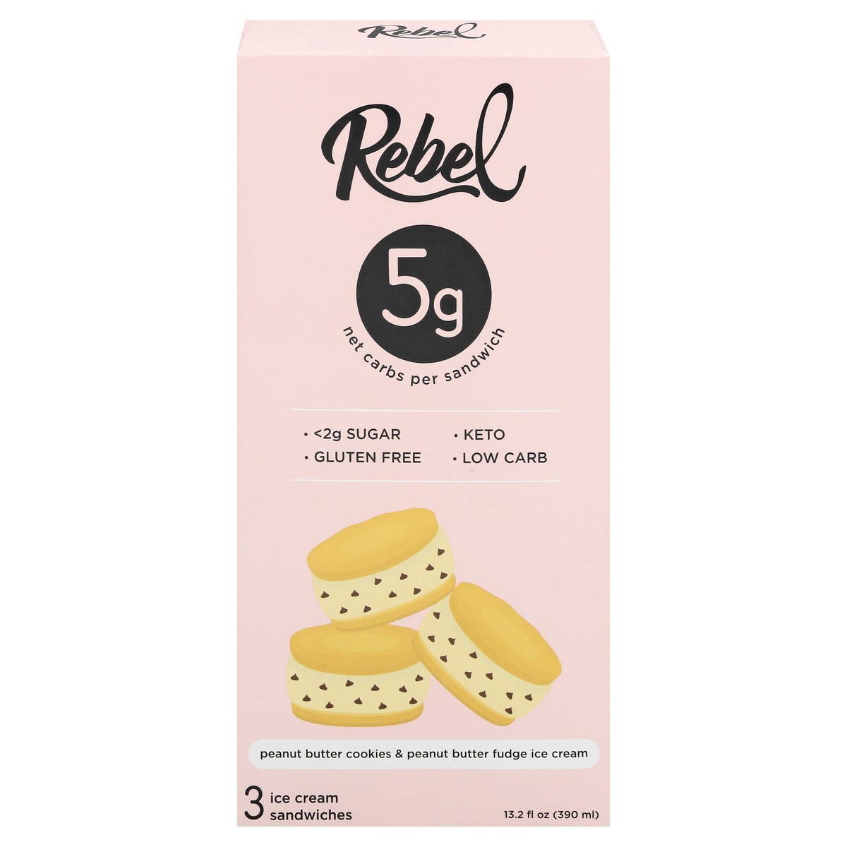 slide 1 of 9, Rebel Peanut Butter Cookies & Peanut Butter Fudge Ice Cream Sandwiches 3 ea, 3 ct
