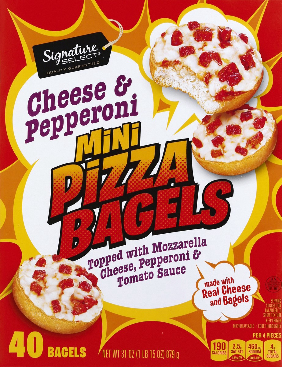 slide 2 of 5, Signature Select Mini Cheese & Pepperoni Pizza Bagels 40 ea, 31.1 oz