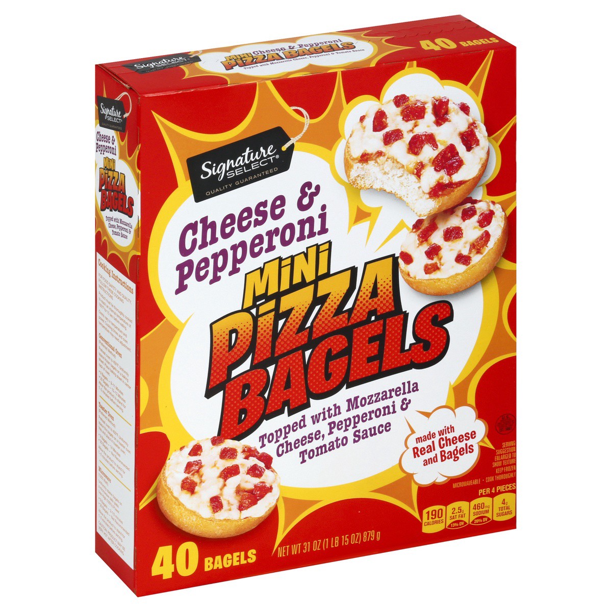 slide 1 of 5, Signature Select Mini Cheese & Pepperoni Pizza Bagels 40 ea, 31.1 oz