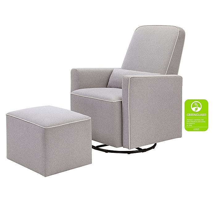 slide 1 of 11, DaVinci Olive Upholstered Swivel Glider and Ottoman - Grey with Cream Piping, 1 ct