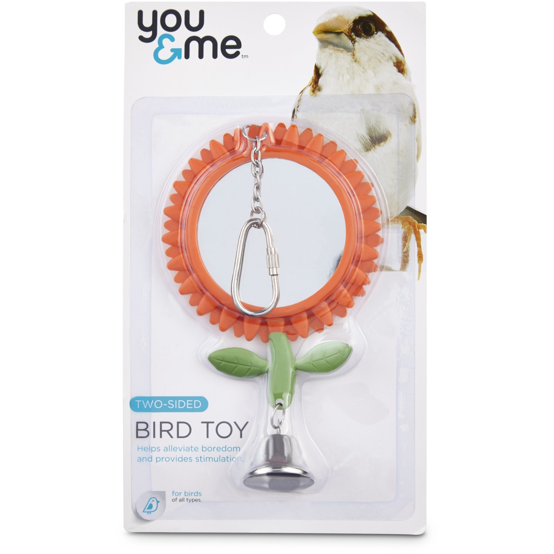 slide 1 of 1, You & Me Two-Sided Flower Mirror Bird Toy, MED