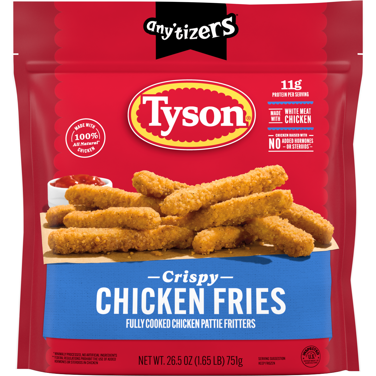slide 1 of 25, Tyson Any'tizers Frozen Crispy Chicken Fries, 26.5 oz Bag, 26.5 oz