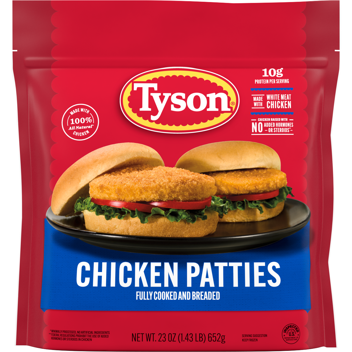 slide 1 of 25, Tyson Frozen Chicken Patties, 23 oz, 652.04 g