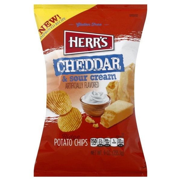 slide 1 of 1, Herr's Herrs Potato Chips, Cheddar And Sour Cream, 9 oz