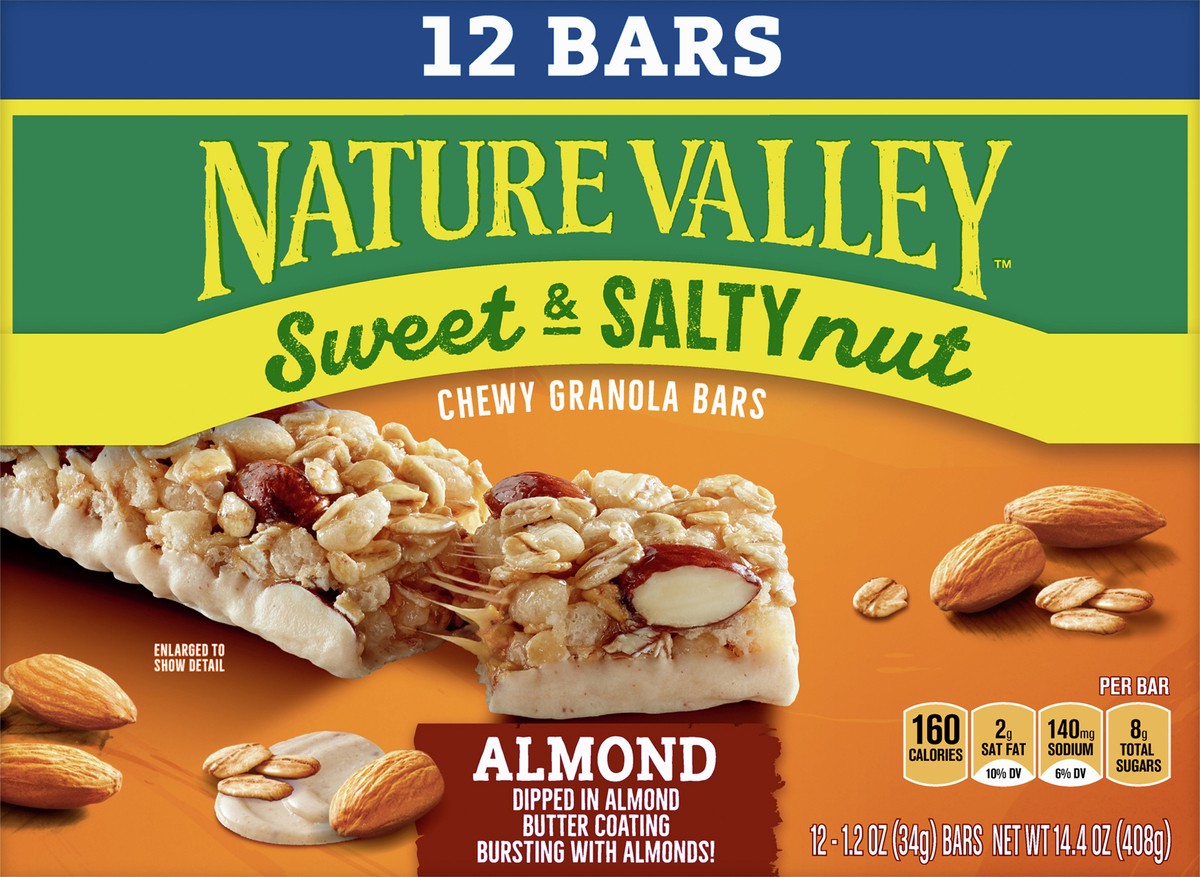 slide 6 of 13, Nature Valley Granola Bars, Sweet and Salty Nut, Almond, 12 Bars, 14.4 OZ, 12 ct