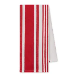 Design Imports Red Cider Satin Twill Stripe Dishtowel