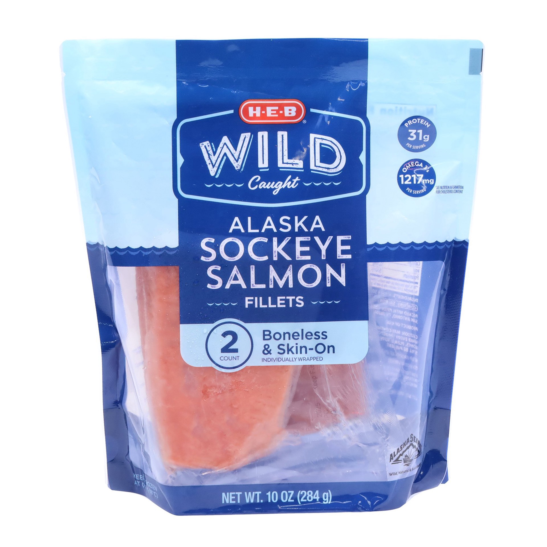slide 1 of 1, H-E-B Wild Caught Frozen Alaska Sockeye Salmon Fillets, 2 ct
