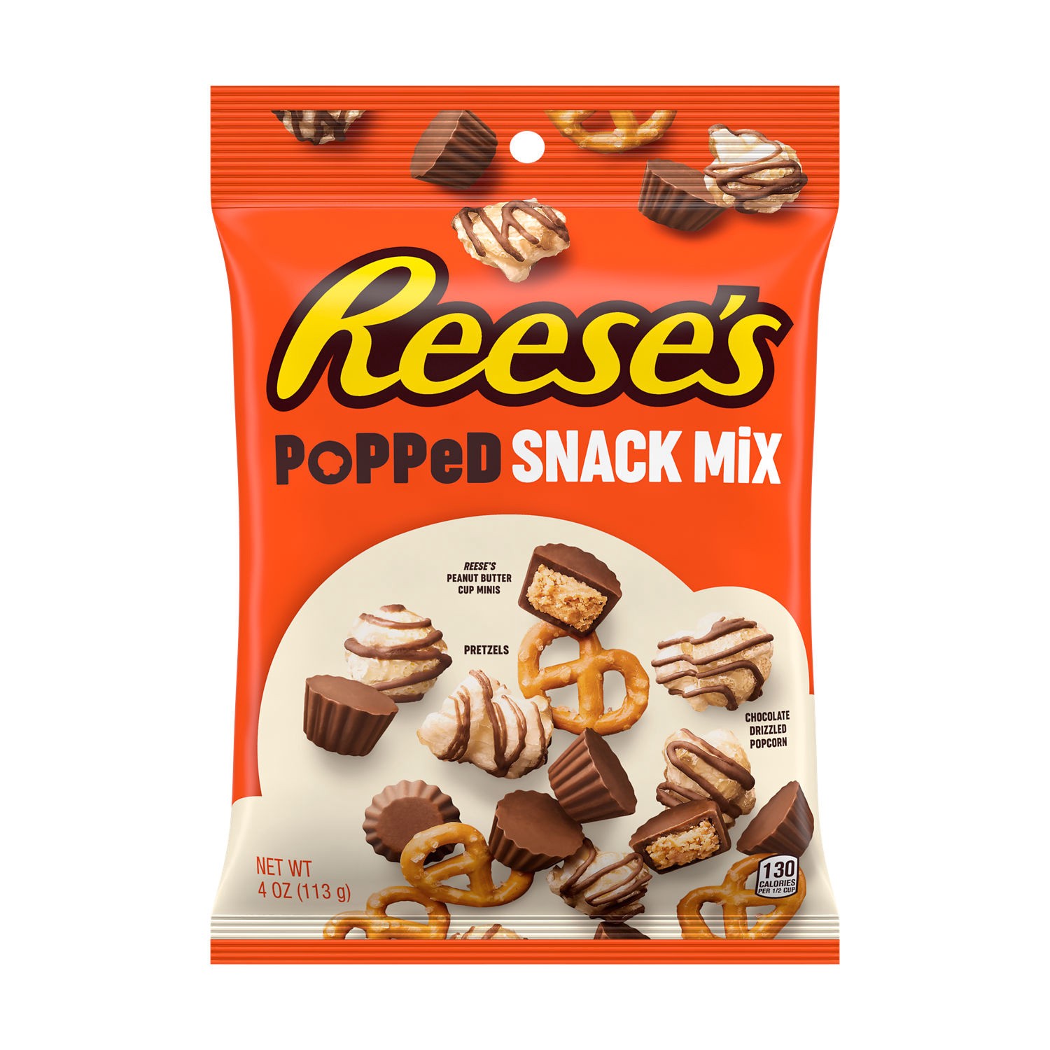 slide 1 of 4, Reese's Chocolate Peanut Butter Popped, Snack Mix Bag, 4 oz, 4 oz