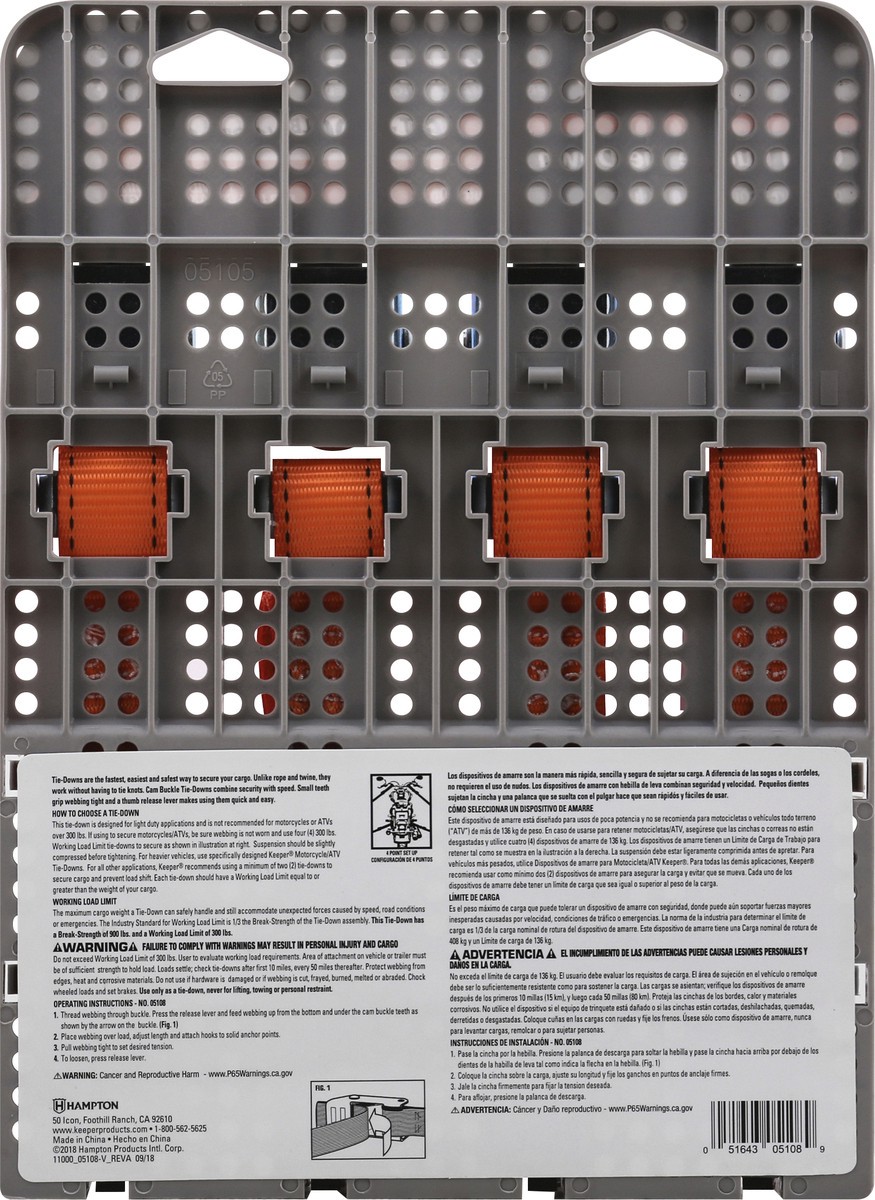 slide 2 of 7, Keeper Cam Buck Tie-Down 4 ea, 4 ct