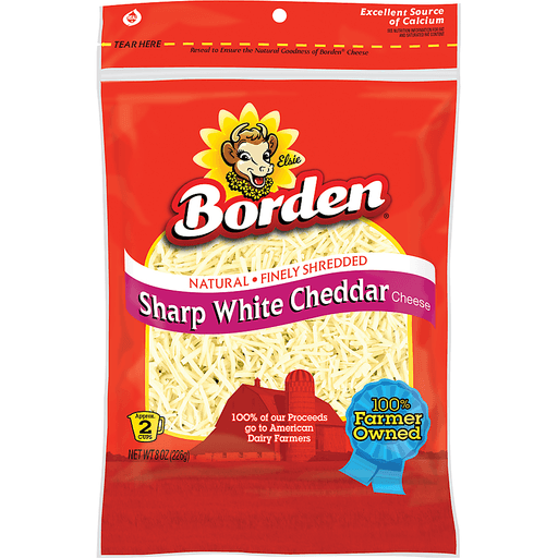 slide 1 of 1, Borden Finely Shredded Sharp White Cheddar Cheese, 8 oz